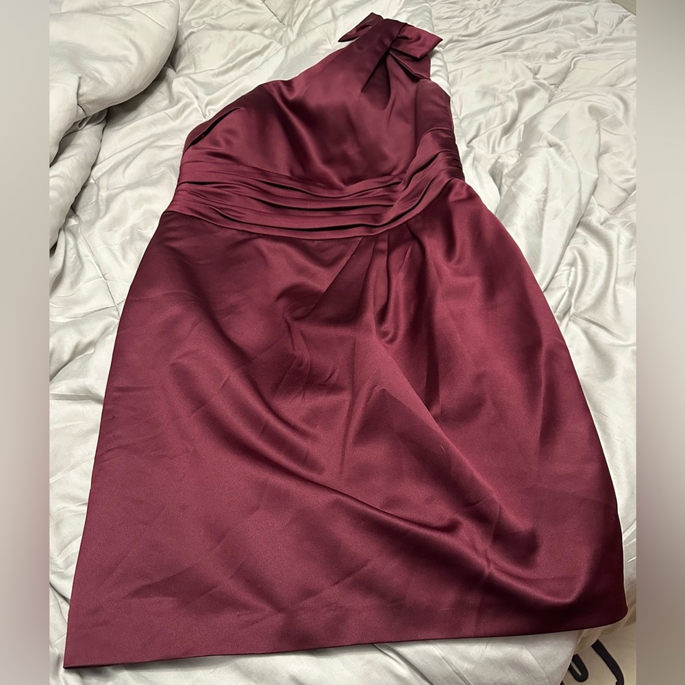 David's Bridal Red Asymmetrical Ruched One  Shoulder Sheath Dress